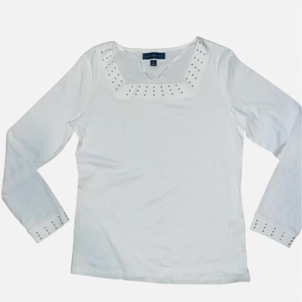 Karen Scott white long sleeve top Cotton Women Size S